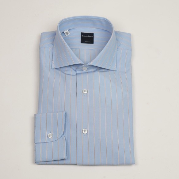 Camicia celeste rigo marrone