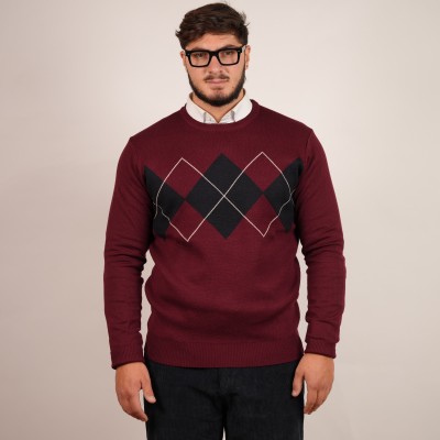 Maglia Girocollo con rombi - Bordeaux