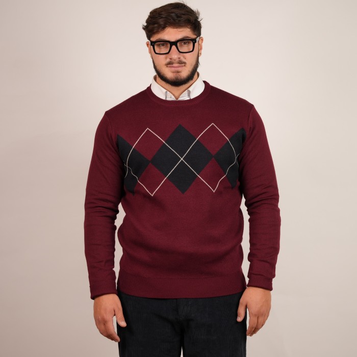 Maglia Girocollo con rombi - Bordeaux