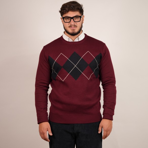 Maglia Girocollo con rombi - Bordeaux
