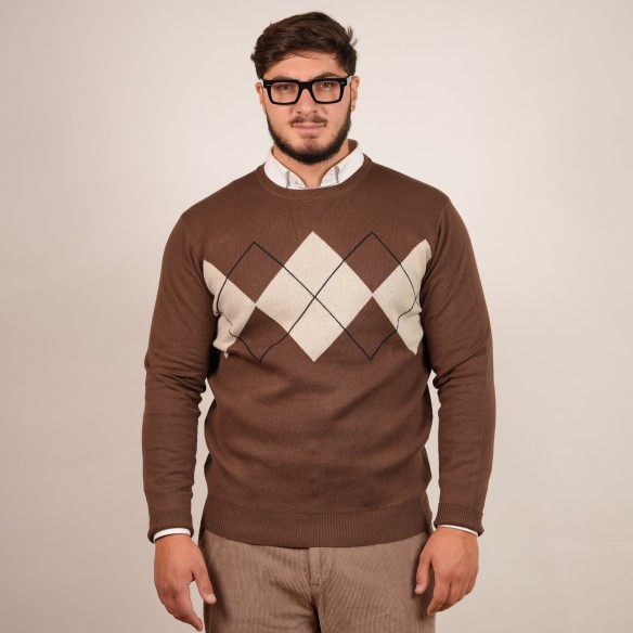 Maglia Girocollo con rombi - Moro