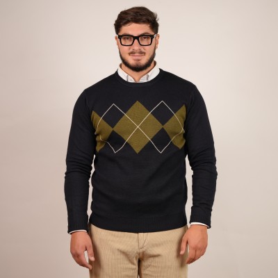 Maglia Girocollo con rombi - Blu