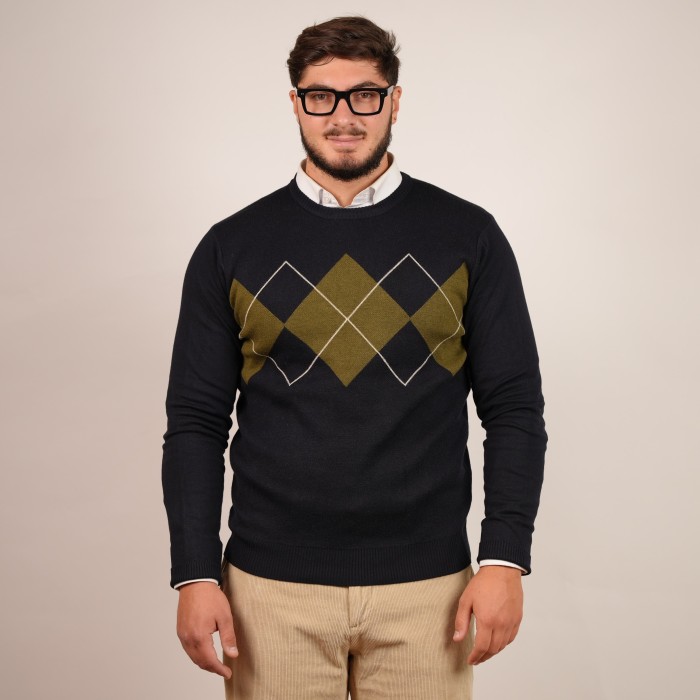 Maglia Girocollo con rombi - Blu