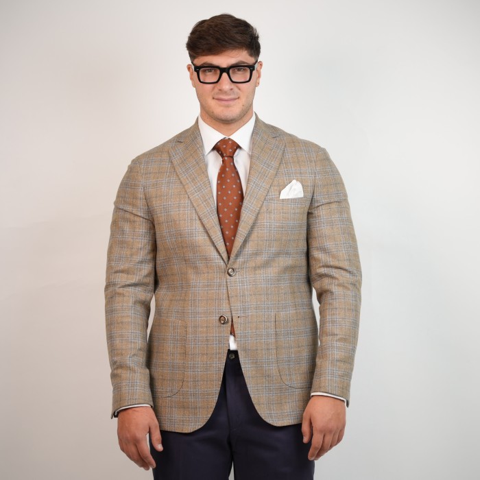 Giacca monopetto galles beige - in lana e cashmere